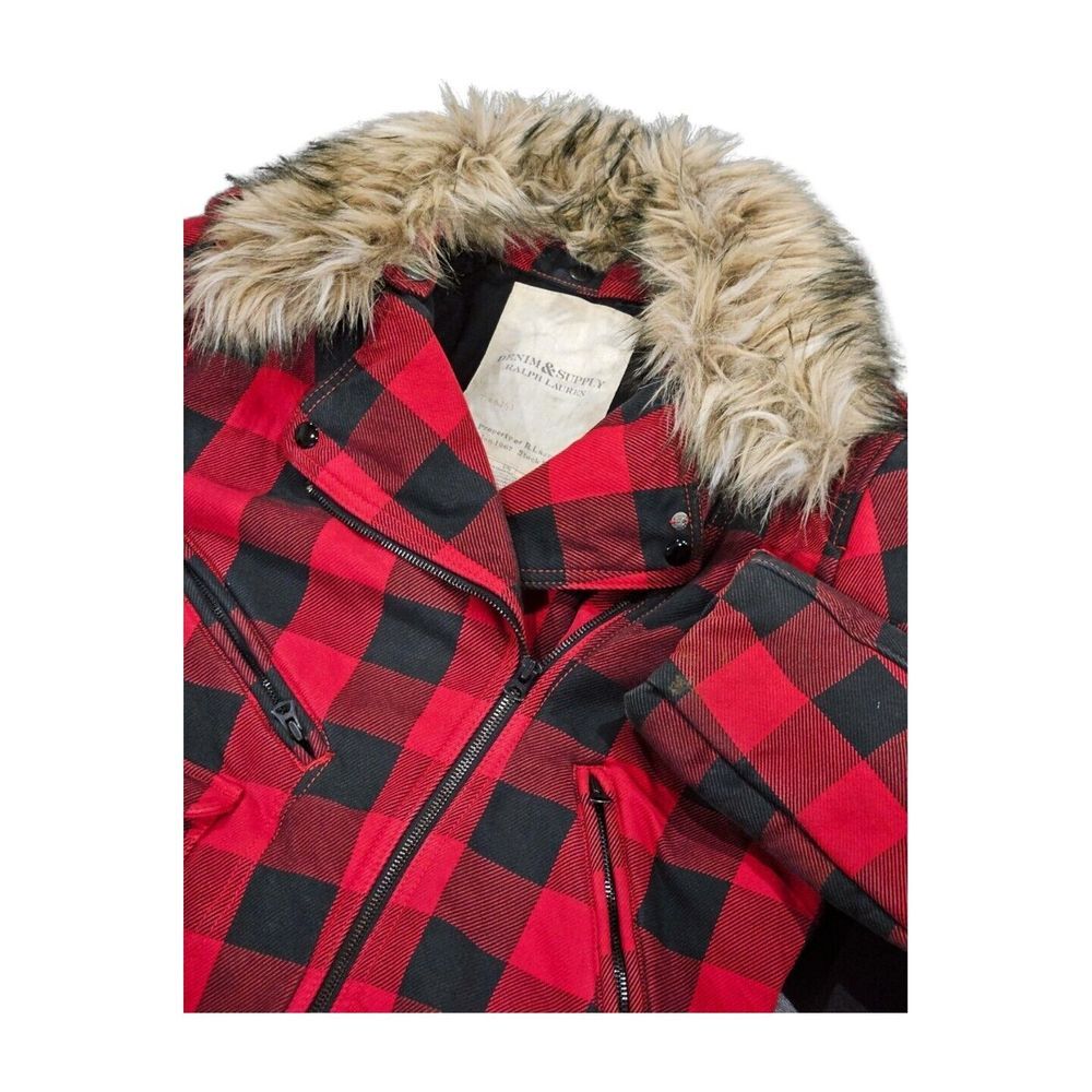 VTG Denim & Supply Ralph Lauren Buffalo‎ Plaid Riders Jacket Coat Fur Women's L